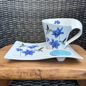 Vintage Blue Floral Tea Cup & Square Saucer Set | Key Man Engravables